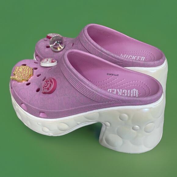 Wicked Glinda Siren Clog Crocs with Jibbitz Women Size 8 Men Size 6 Pink Witch - Picture 10 of 11
